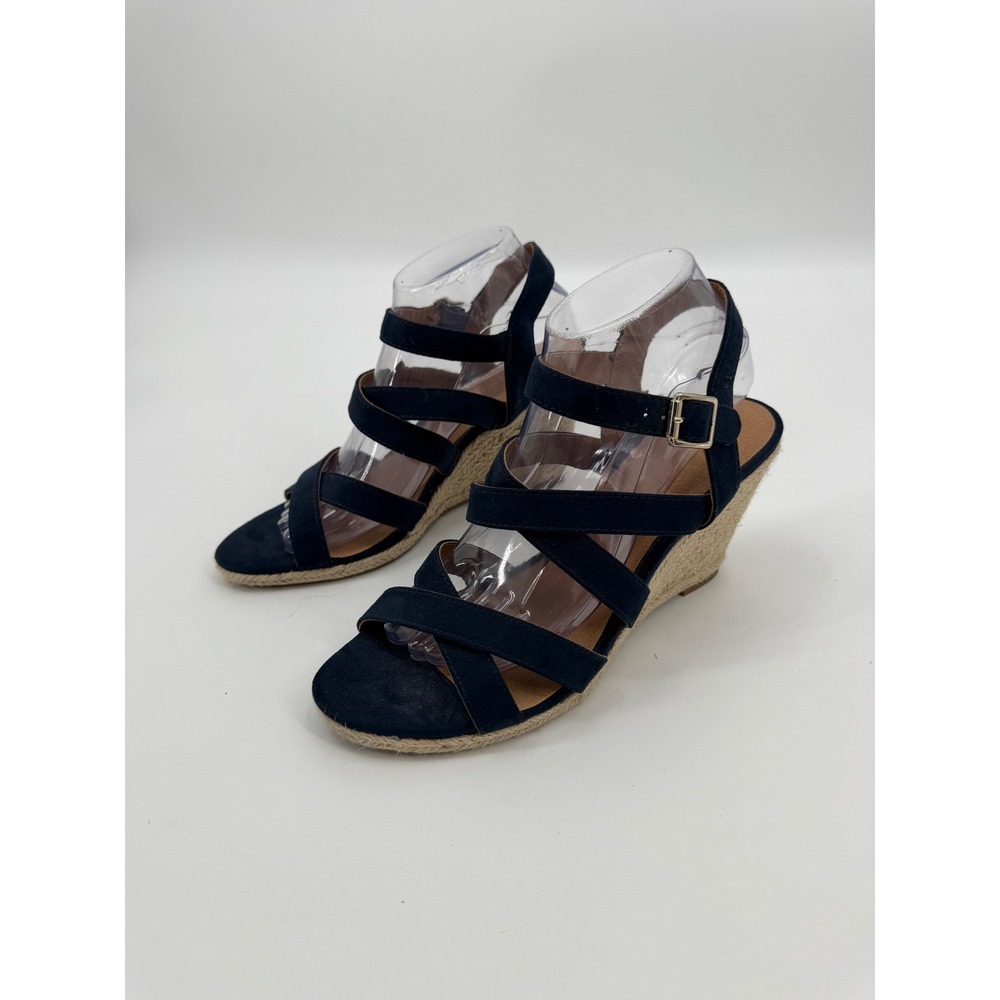 DV8 by Dolce Vita Navy Blue Strappy Espadrille Wedge Sandals Womens 8.5